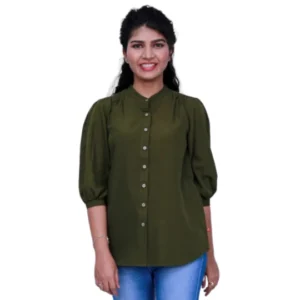 Women Regular Fit Solid Spread Collar Casual Shirt