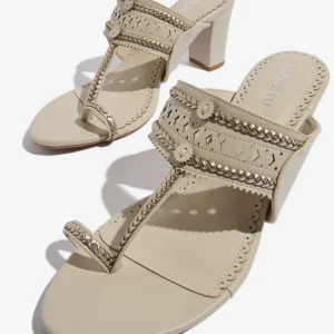 LUNA BLU Ivory Kolhapuri Block-Heel Sandals